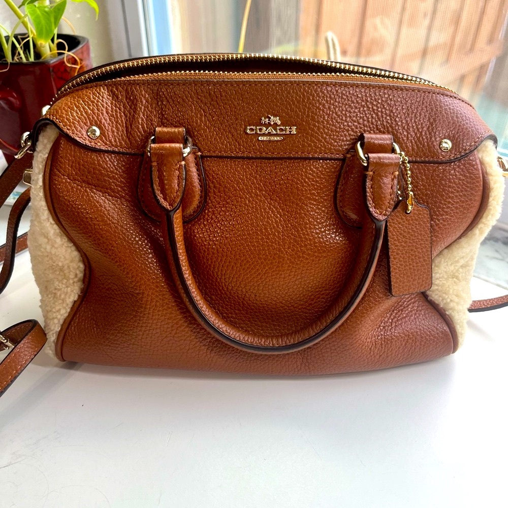 Coach Cream Sherpa Brown Leather Women's Bag